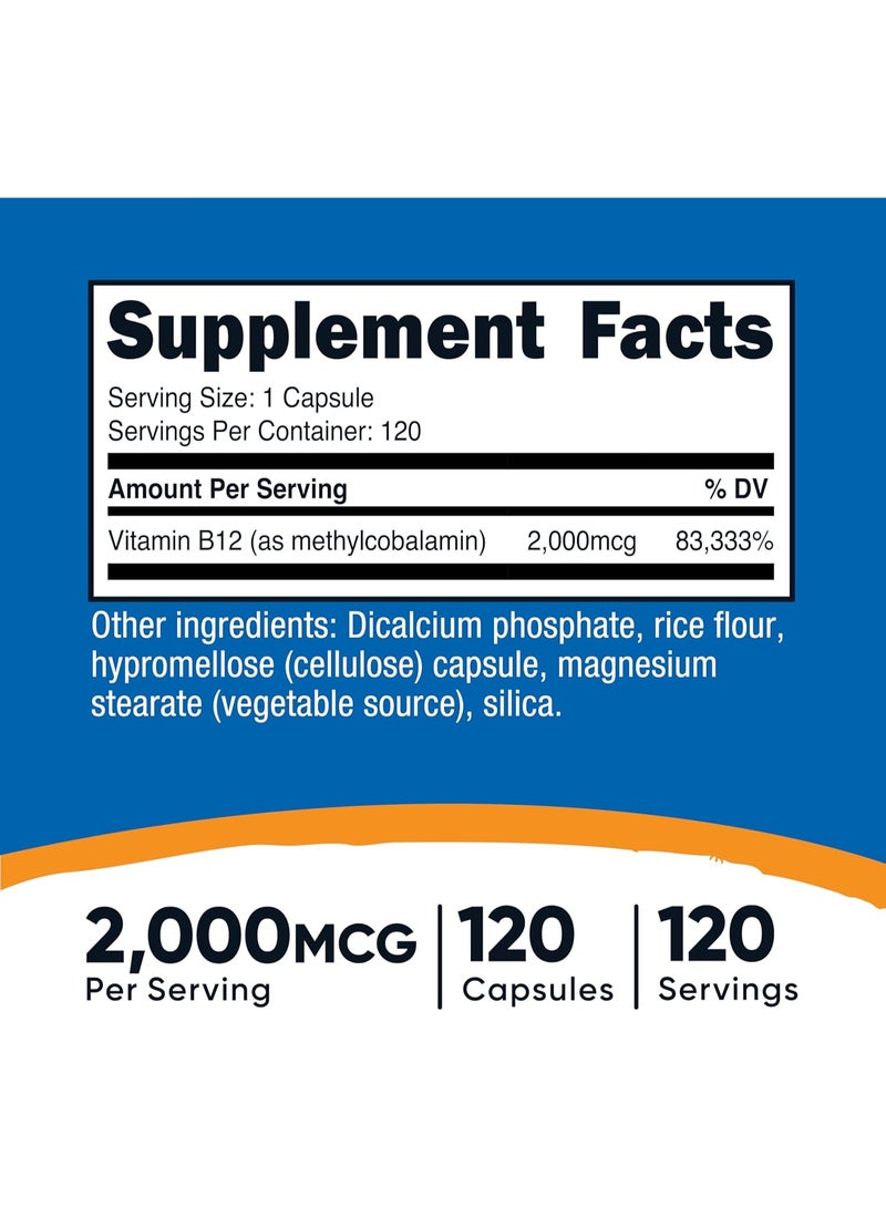 Nutricost Vitamin B12 (Methylcobalamin) 2000mcg, 120 Capsules - Image 2